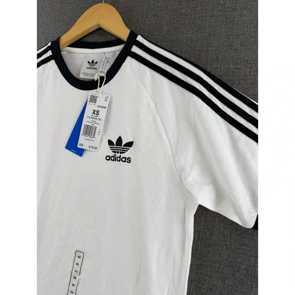 NWT Adidas Originals Men 3-Stripes Tee White Black Trefoil Ringer T-Shirt XS